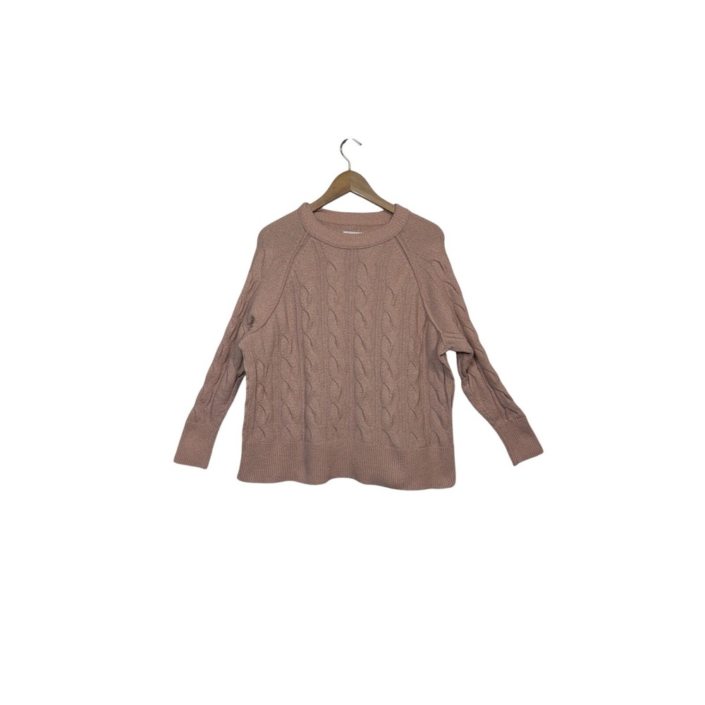 Aerie Cable Knit Sweater Womens XS Pink Raglan Sleeve Oversized Soft Crewneck